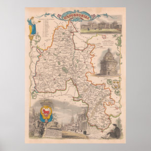 Old Oxfordshire England Map (1850) Poster