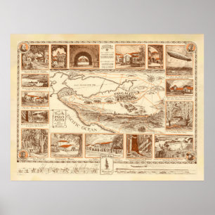 Old Palo Alto CA Map (1925) California Bay Poster