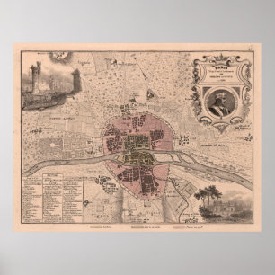 Old Paris France Map (1869)  French Capital Poster