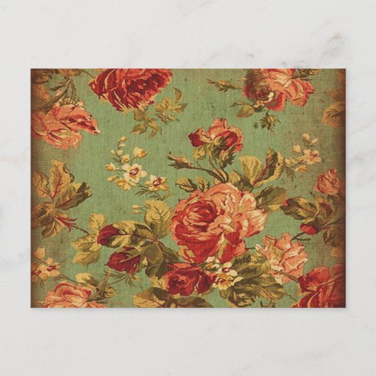 Old Pink Roses op groen Briefkaart (Voorkant)