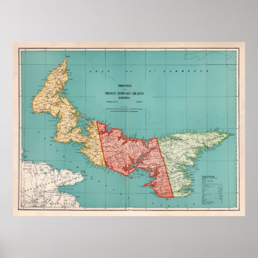 Old Prince Edward Island Map (1925) Poster (Voorkant)