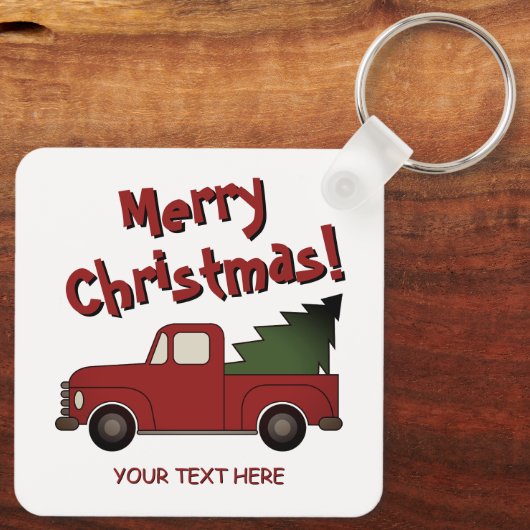 Old red chevy truck and Christmas tree custom Sleutelhanger (Achterkant)
