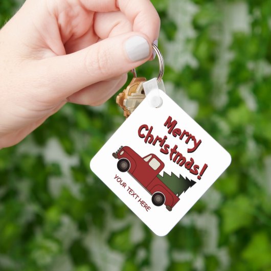 Old red chevy truck and Christmas tree custom Sleutelhanger (Hand)