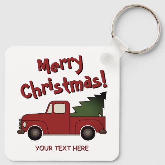 Old red chevy truck and Christmas tree custom Sleutelhanger (Achterkant)