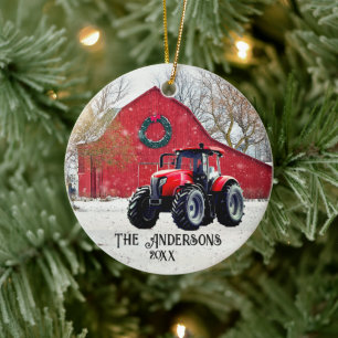 Old Red Tractor-keramisch Ornament