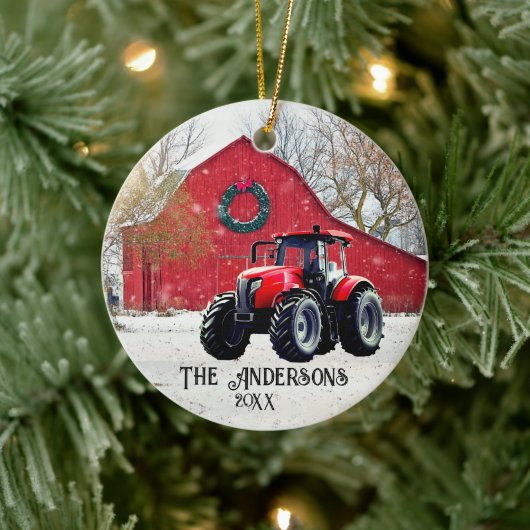 Old Red Tractor-keramisch Ornament (Boom)