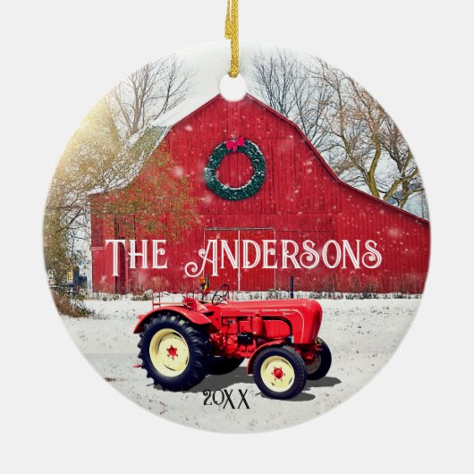 Old Red Tractor-keramisch Ornament (Achterkant)