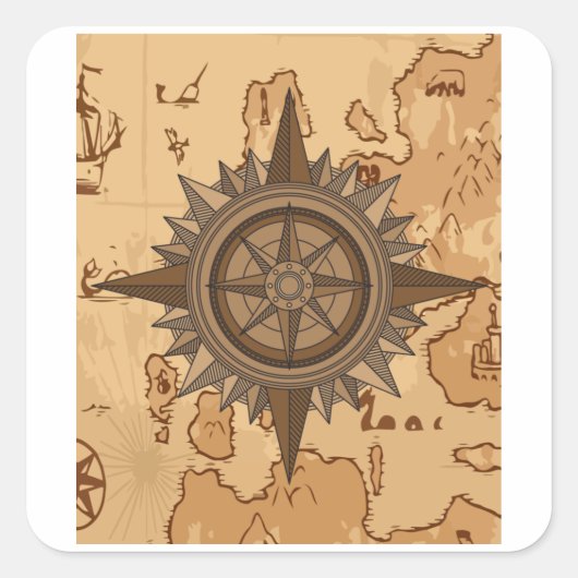 Old Retro Compass Signpost Viking Vierkante Sticker (Voorkant)