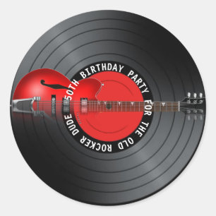 Old Rocker Man Guitar Record 50th Birthday Party Ronde Sticker