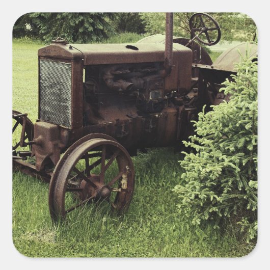 Old Rusty Tractor Vierkante Sticker (Voorkant)