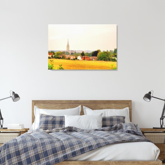 Old Salisbury Cathedral, Salisbury, Wiltshire, Ver Canvas Afdruk (Insitu (Slaapkamer))