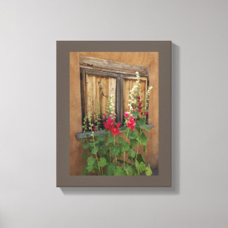 Old Santa Fe Window and Holly Hocks Canvas Afdruk