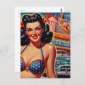 Old School 1950s Meisje Briefkaart (Voorkant / Achterkant)