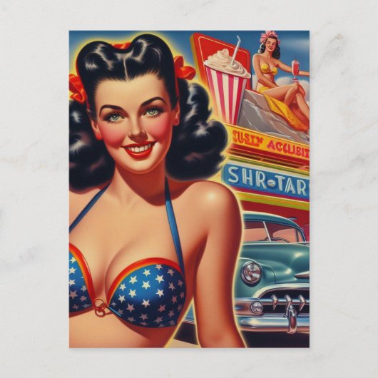 Old School 1950s Meisje Briefkaart (Voorkant)