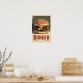 Old-School Burger Poster – Retro Food Wall Art (Cuisine)