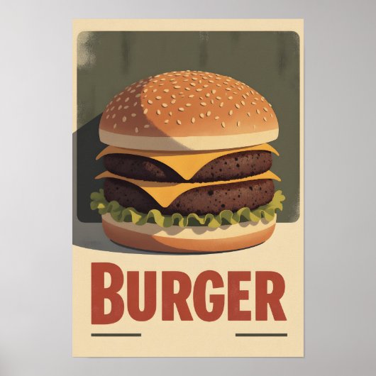 Old-School Burger Poster – Retro Food Wall Art (Devant)