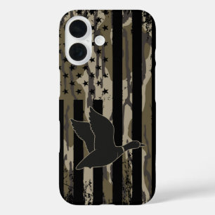 Old School Camo Duck Jagen Amerikaanse Vlag iPhone 16 Hoesje