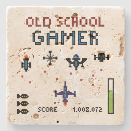 Old School Gamer Spacheship Stenen Onderzetter