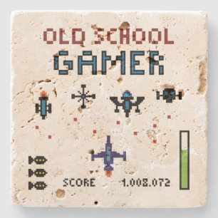 Old School Gamer Spacheship Stenen Onderzetter
