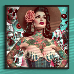 Old School getatoeëerde vrouw collage Poster