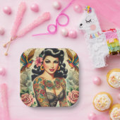 Old School Inked Meisje Papieren Bordje (Feest)