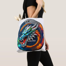 Old School Pickleball Dragon blue tote bag