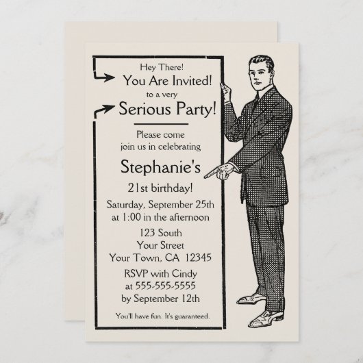 Old School Retro Guy Invitation (Devant / Derrière)