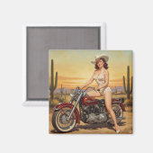 Old school Retro Pin-up meisje op motor Magneet (Voorkant / Achterkant)