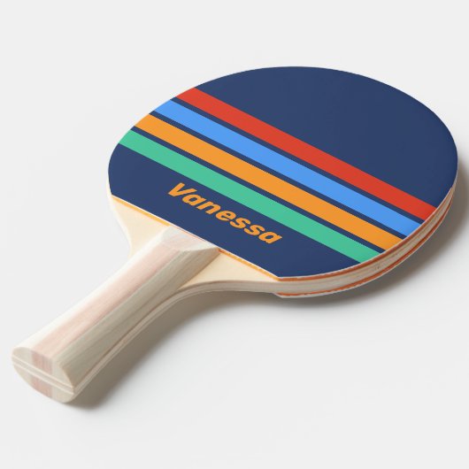 Old School Retro Rainbow Across Striping with Name Tafeltennisbatje (Voorkant Gekanteld)