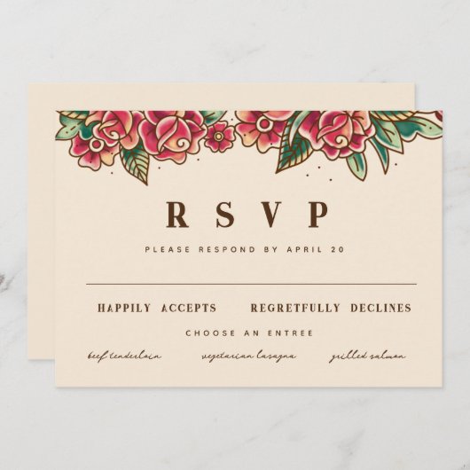 Old School Roos Tattoo Kunst Kaart (Voorkant / Achterkant)