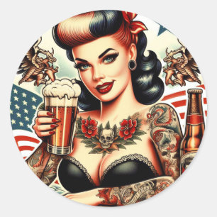 Old School Tattoo Girl Ronde Sticker