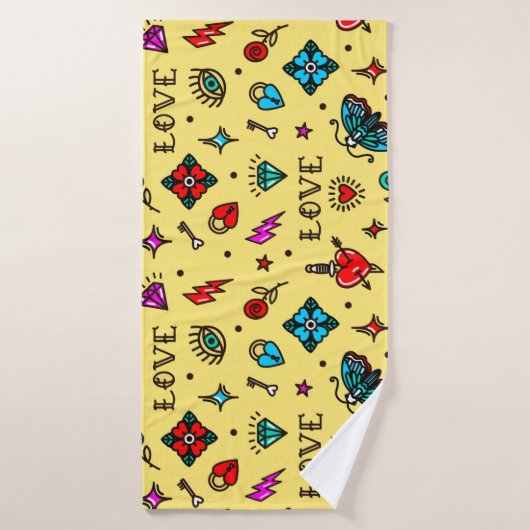 Old School Tattoo Love Pattern Badhanddoek (Badhanddoek)