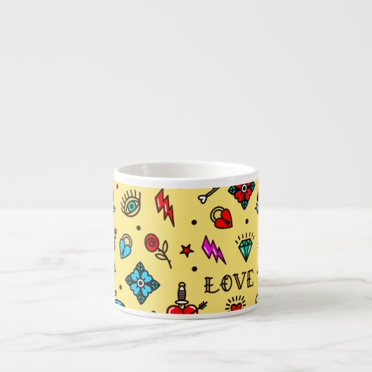 Old School Tattoo Love Pattern Espresso Kop (Voorkant)