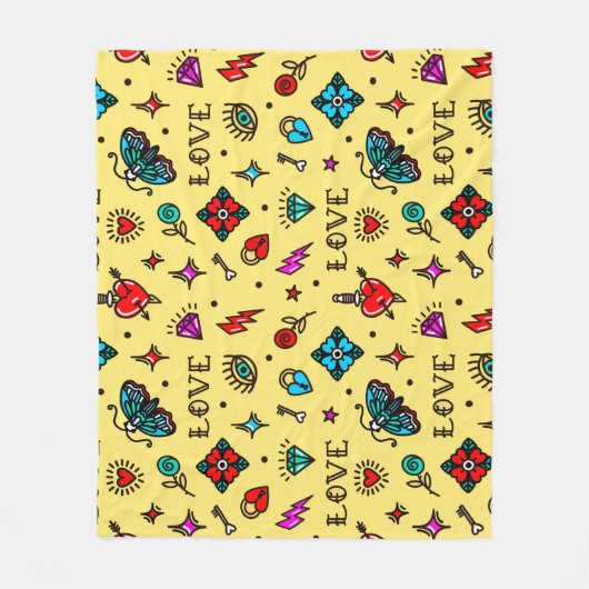 Old School Tattoo Love Pattern Fleece Deken (Voorkant)