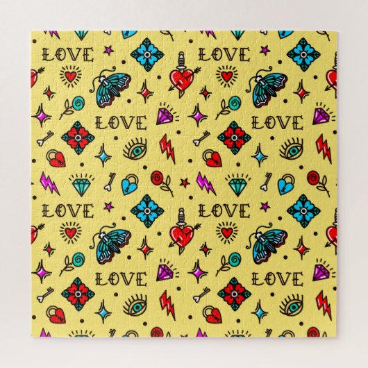 Old School Tattoo Love Pattern Legpuzzel (Verticaal)