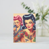  old school Tattoo meisjes Briefkaart (Staand voorkant)