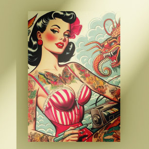 Old School Tattoo Pin-up Briefkaart