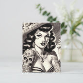 Old School Tattoo Pinup Briefkaart (Staand voorkant)