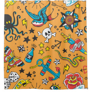 Old School Tattoo: Schattige naadloos Douchegordijn