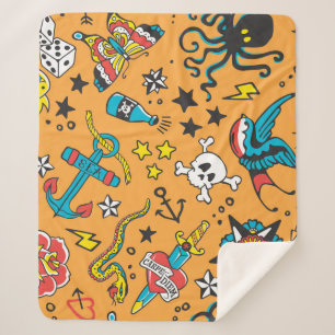 Old School Tattoo: Schattige naadloos Sherpa Deken