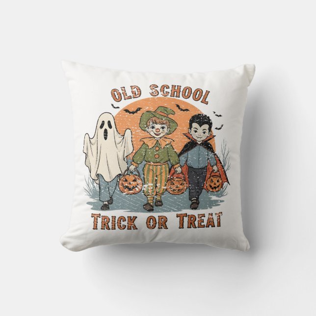 Old School Trick or Treat Retro Halloween  Kussen (Voorkant)
