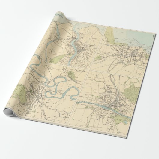 Old Scotland Cities Map (1912) Cadeaupapier (Uitgerold)