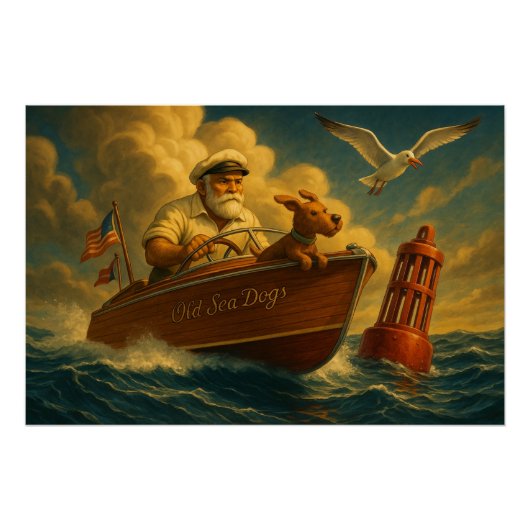 Old Sea Dogs: a sailor and his trusty canine Perfect Poster (Voorkant)