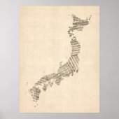 Old Sheet Music Map van Japan Poster (Voorkant)