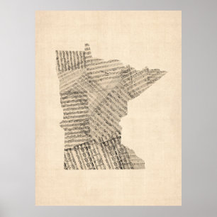 Old Sheet Music Map van Minnesota Poster