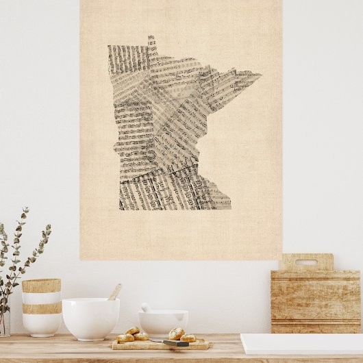 Old Sheet Music Map van Minnesota Poster (Keuken)