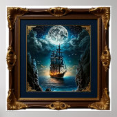 Old Ship Under the Moon Poster (Voorkant)