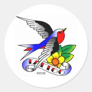 Old Skool Swallow Tattoo Ronde Sticker