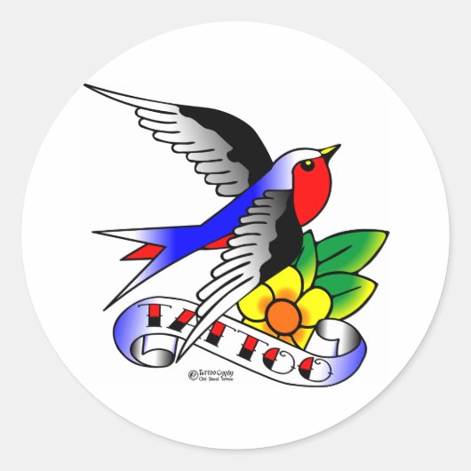 Old Skool Swallow Tattoo Ronde Sticker (Voorkant)