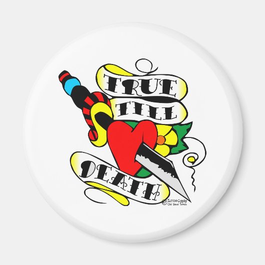 Old Skool Tattoo True Till Death Dagger Hart Magneet (Voorkant)